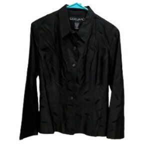 NWT SilkLand Petite Black Embossed Button Down Shirt Top